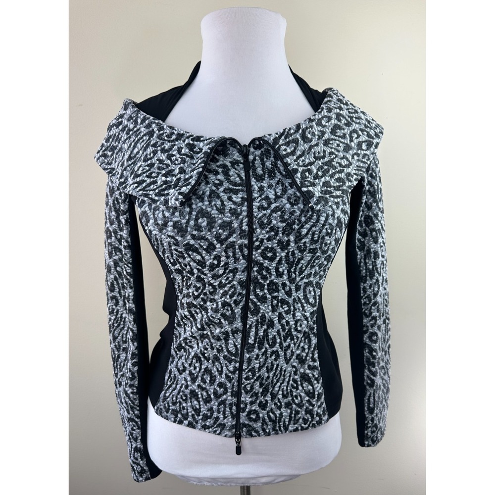 Joseph Ribkoff Women's Size 10 Leopard Print Zip Up Portrait Collar Jacket Grey - Picture 12 of 12